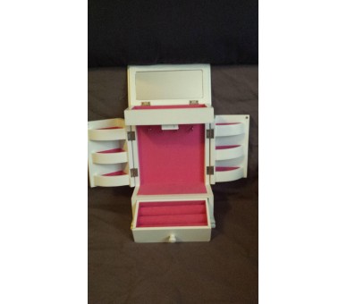 Boîte à bijoux blanche en bois en forme d’armoire 1 tiroir et 2 portes avec coffre en haut