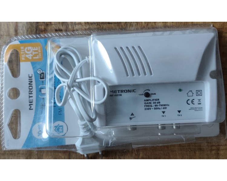 Amplificateur antenne TV Metronic 30 dB – 2 téléviseurs – Neuf